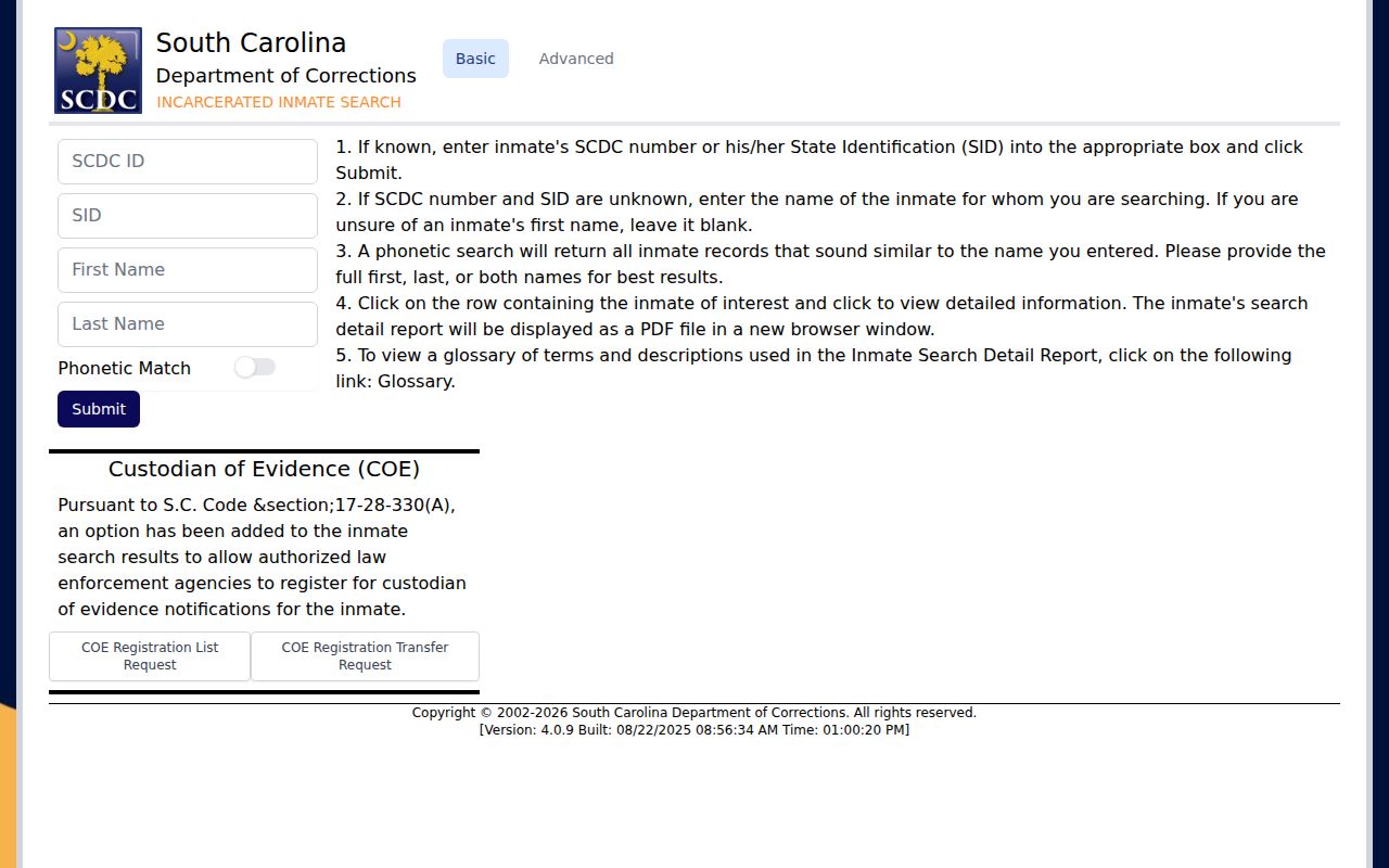 Beaufort County arrest search route to South Carolina state inmate records
