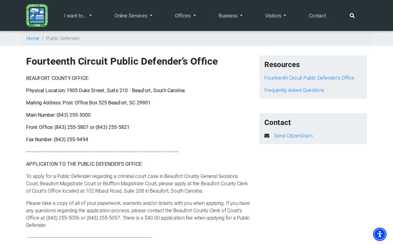 Beaufort County criminal history Public Defender application information
