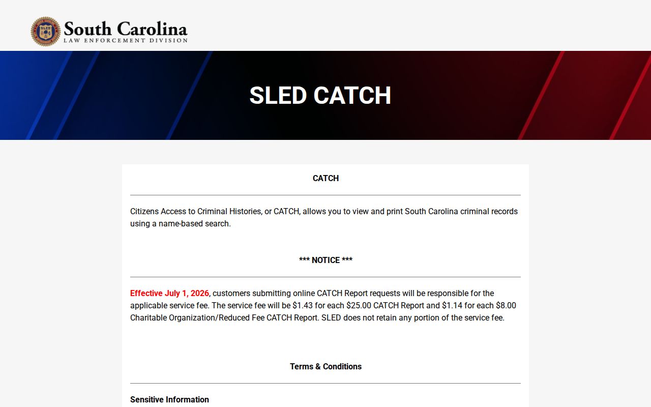 Beaufort County criminal history search through SLED CATCH