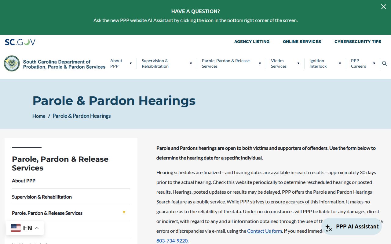 Beaufort County criminal history parole and pardon hearing search