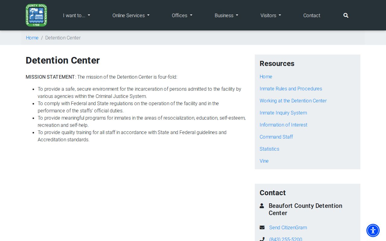 Beaufort County criminal history detention center record source