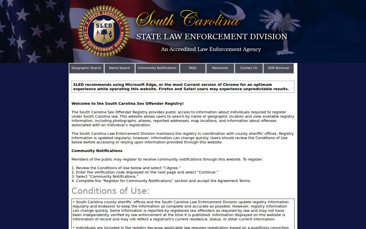 Beaufort County sex offender registry search controls in South Carolina SORT
